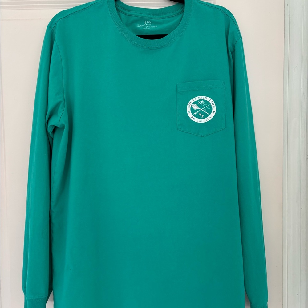 Southern Tide Aqua Long Sleeve Shirt with Logo Pocket